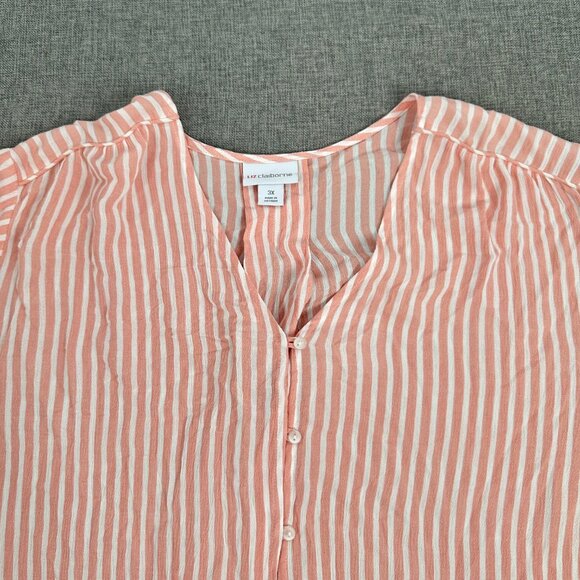 NEW! Liz Claiborne Button Down Shirt Striped Plus 3X Coral $45 V-Neck Rayon - Picture 5 of 12